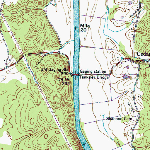 Topographic Map of Tanksley Bridge, TN