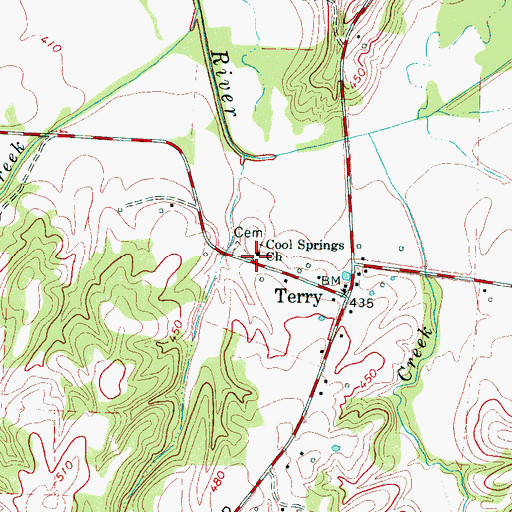 Topographic Map of Terry, TN