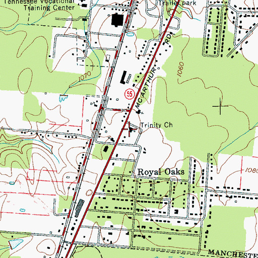 Topographic Map of Trinity Baptist Church, TN