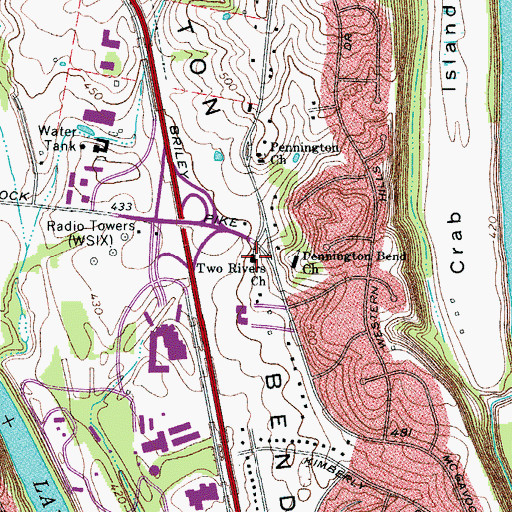 Topographic Map of Two Rivers Church, TN