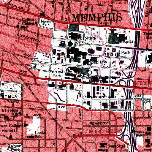 Topographic Map of University of Tennessee Medical Center, TN