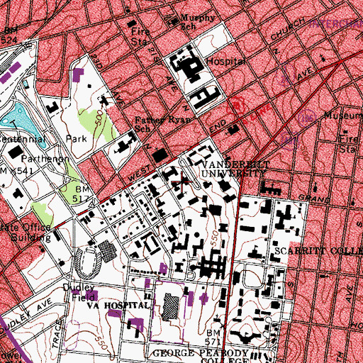 Topographic Map of Vanderbilt University, TN