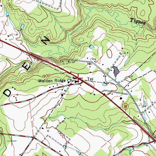 Topographic Map of Walden Ridge Church, TN