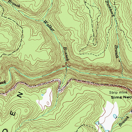 Topographic Map of Walker Branch, TN