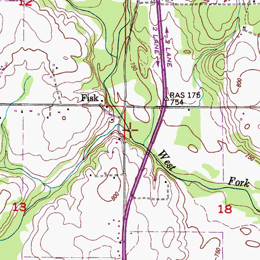 Topographic Map of Walker Creek, AL