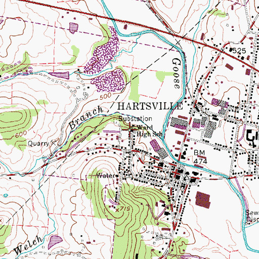 Topographic Map of Ward High School, TN