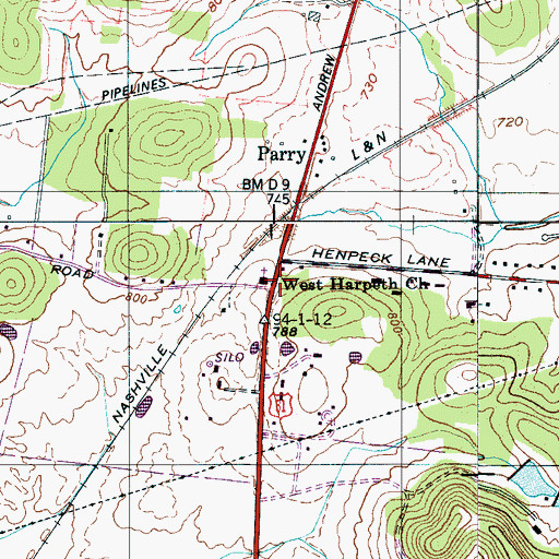 Topographic Map of West Harpeth Church, TN