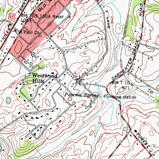 Topographic Map of Westwood Hills, TN