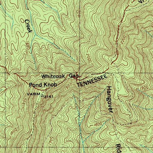 Topographic Map of Whiteoak Gap, TN