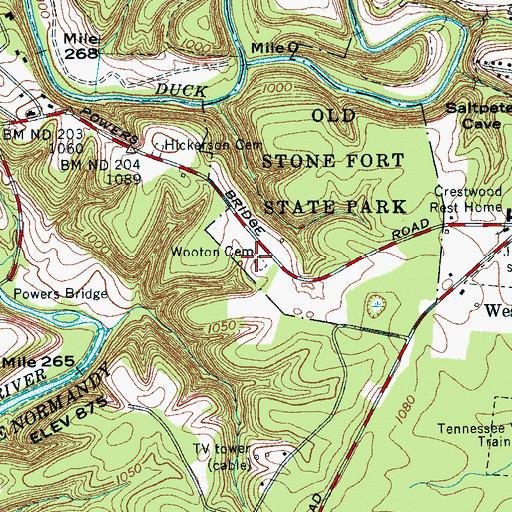 Topographic Map of Wooten Cemetery, TN
