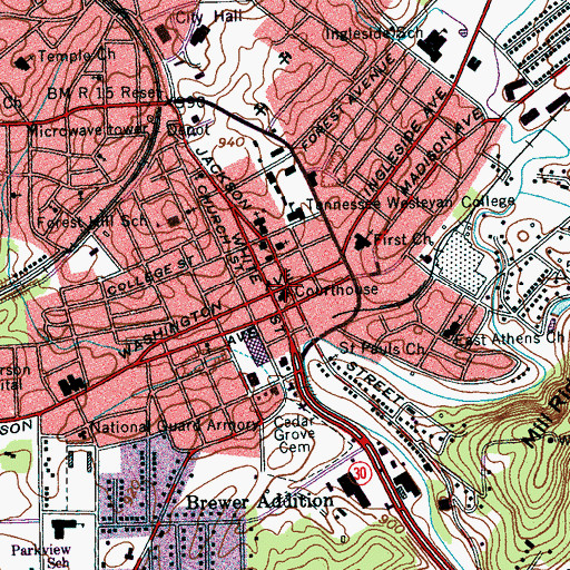 Topographic Map of Athens, TN