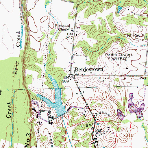 Topographic Map of Benjestown, TN