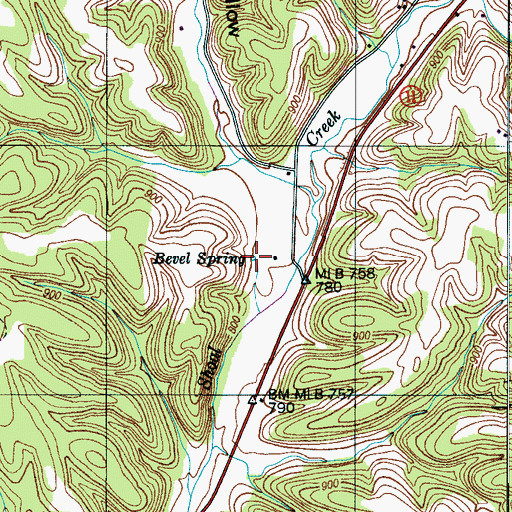 Topographic Map of Bevel Spring, TN