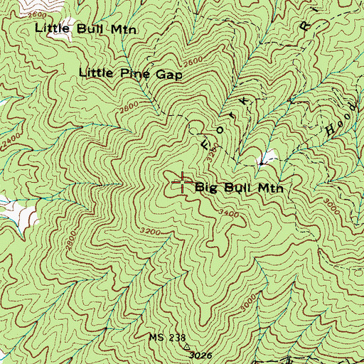 Topographic Map of Big Bull Mountain, TN