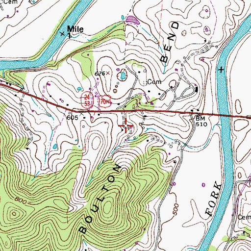 Topographic Map of Boulton Bend, TN