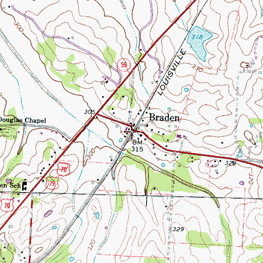 Topographic Map of Braden, TN