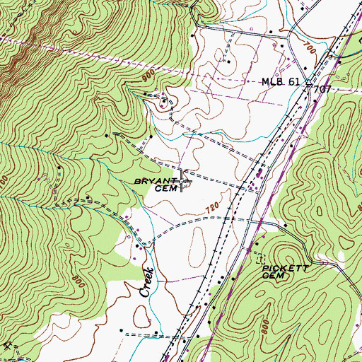 Topographic Map of Bryant Cemetery, TN
