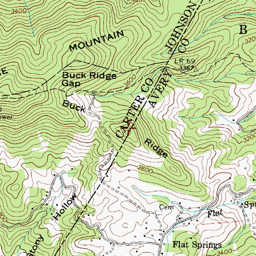 Topographic Map of Buck Ridge, TN
