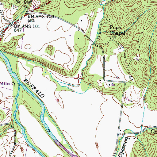 Topographic Map of Burns Hollow, TN