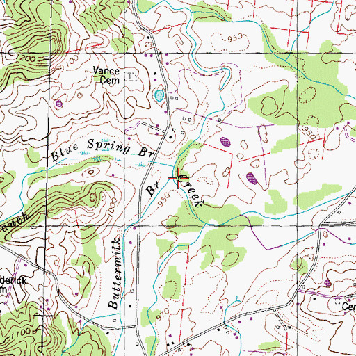 Topographic Map of Buttermilk Branch, TN