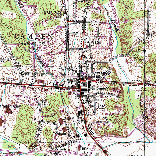 Topographic Map of Camden, TN