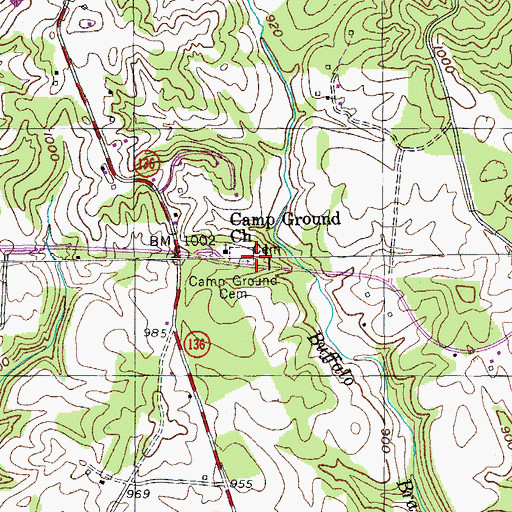 Topographic Map of Camp Ground Cemetery, TN