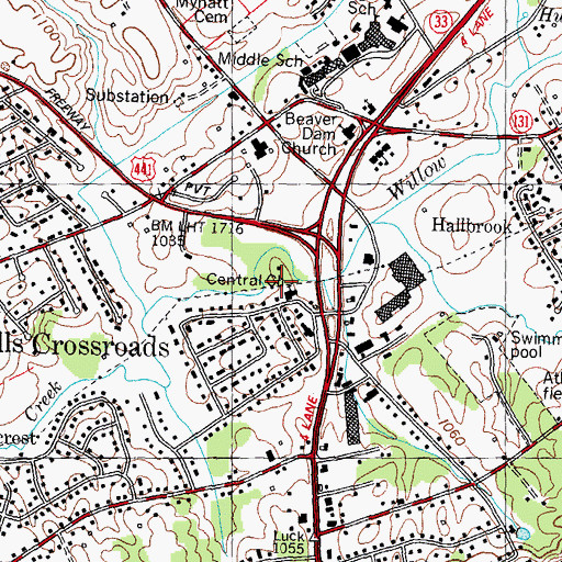 Topographic Map of Halls Central United Methodist Church, TN