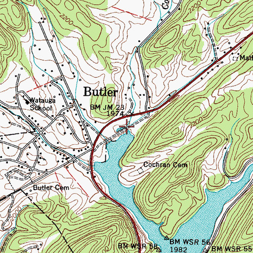 Topographic Map of Copley Branch, TN