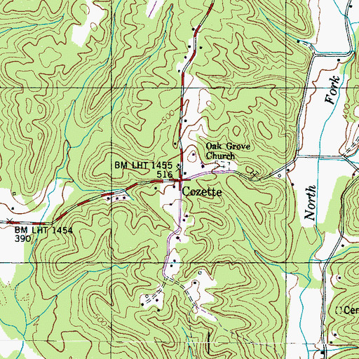 Topographic Map of Cozette, TN