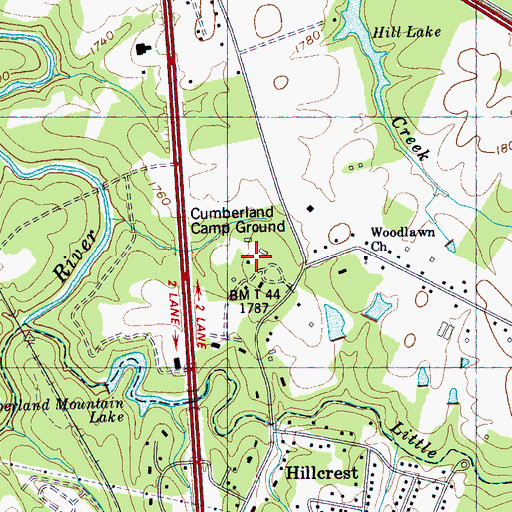 Topographic Map of Cumberland Camp Ground, TN