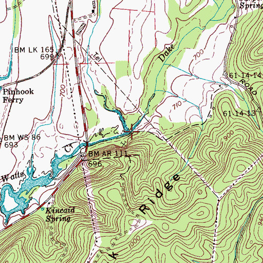 Topographic Map of Dake Branch, TN