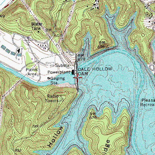 Topographic Map of Dale Hollow Dam, TN