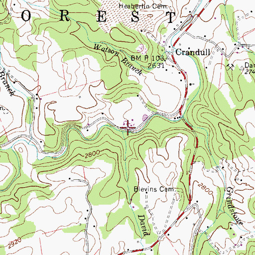 Topographic Map of David Blevins Branch, TN