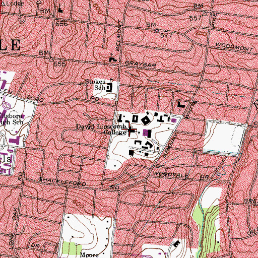 Topographic Map of David Lipscomb University, TN