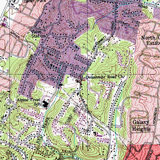 Topographic Map of Delashmitt Road Church, TN