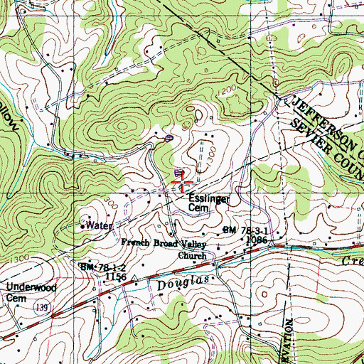 Topographic Map of Esslinger Cemetery, TN