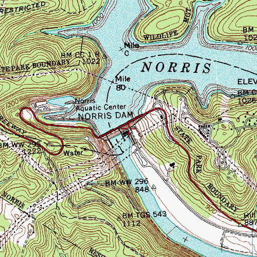 Topographic Map of Norris Dam, TN