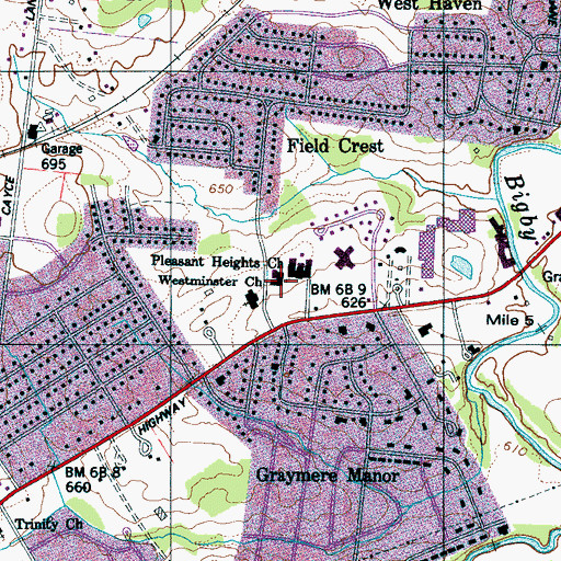Topographic Map of Pleasant Heights Church, TN