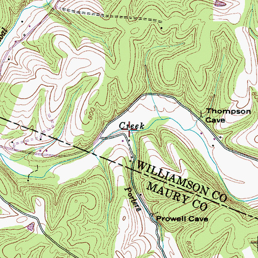 Topographic Map of Porters Branch, TN