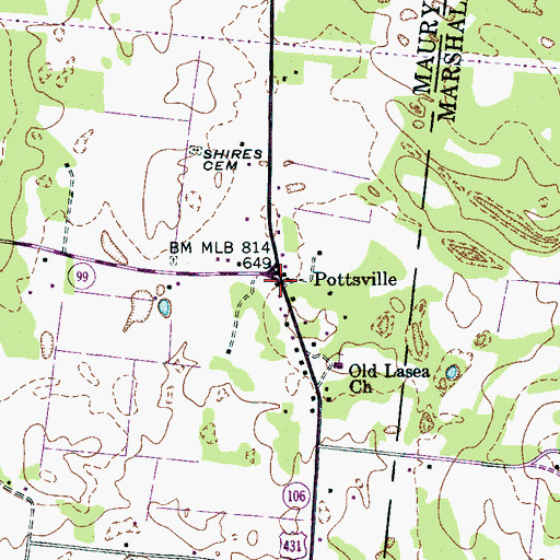 Topographic Map of Pottsville, TN