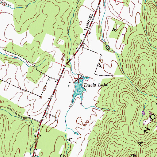 Topographic Map of Davis Lake Dam, TN