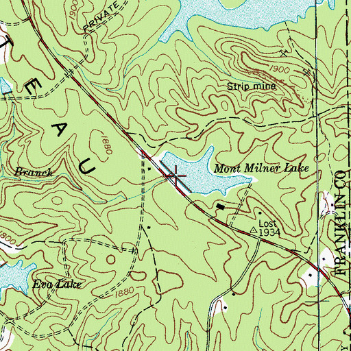 Topographic Map of Mont Milner Lake Dam, TN