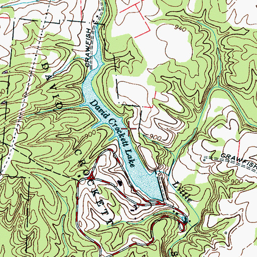 Topographic Map of David Crockett Lake Dam, TN