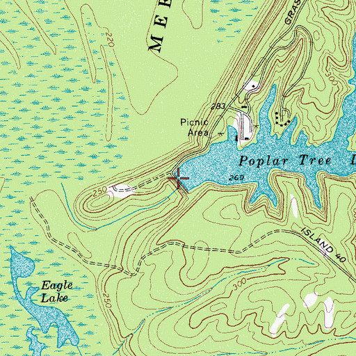 Topographic Map of Poplar Tree Lake Dam, TN