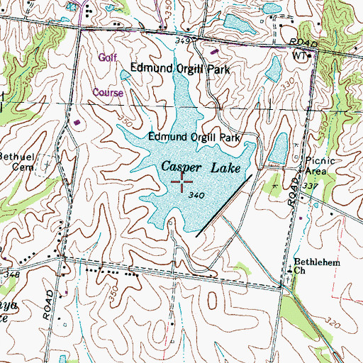 Topographic Map of Casper Lake Dam, TN