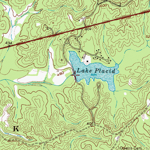 Topographic Map of Lake Placid Dam, TN