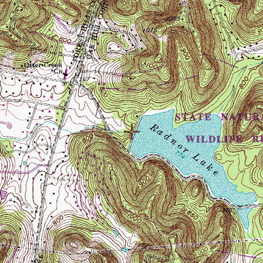 Topographic Map of Radnor Lake Dam, TN