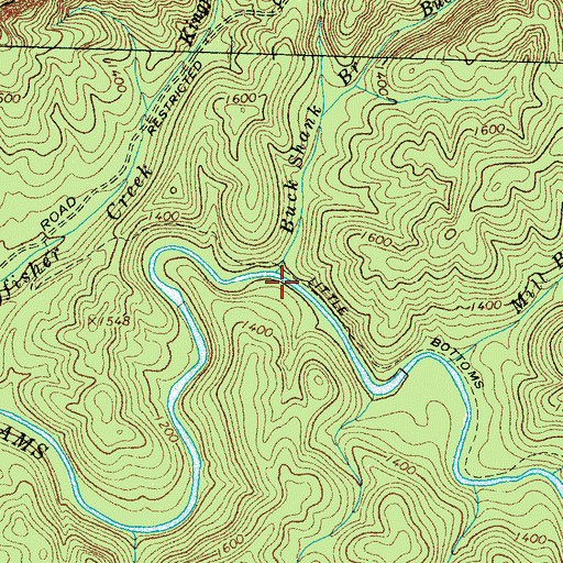 Topographic Map of Buck Shank Branch, TN