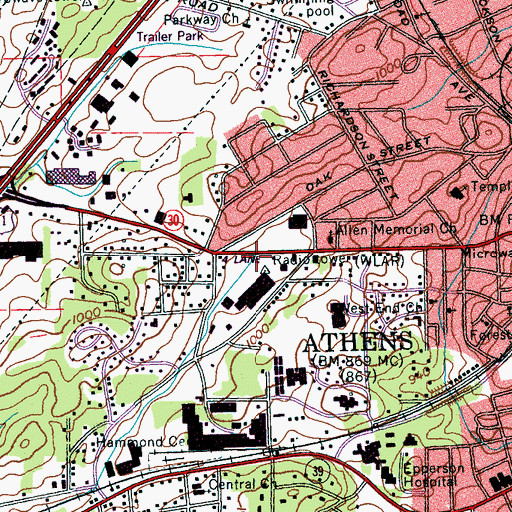 Topographic Map of McMinn Shopping Center, TN