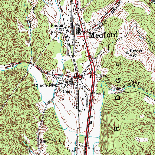 Topographic Map of Medford Station, TN